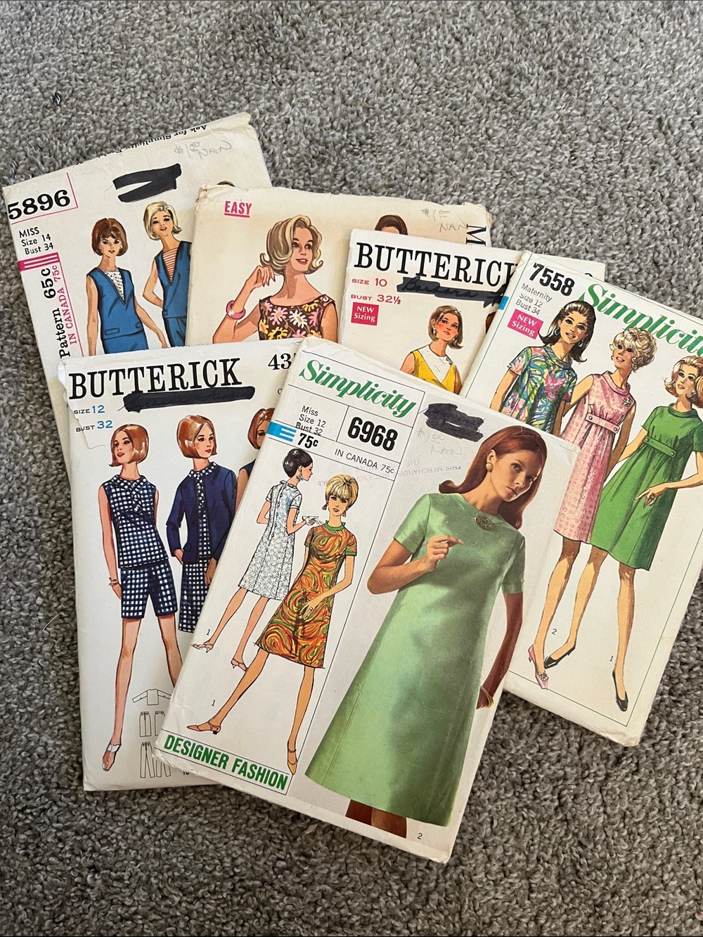6 partially cut 1960’s sewing patters